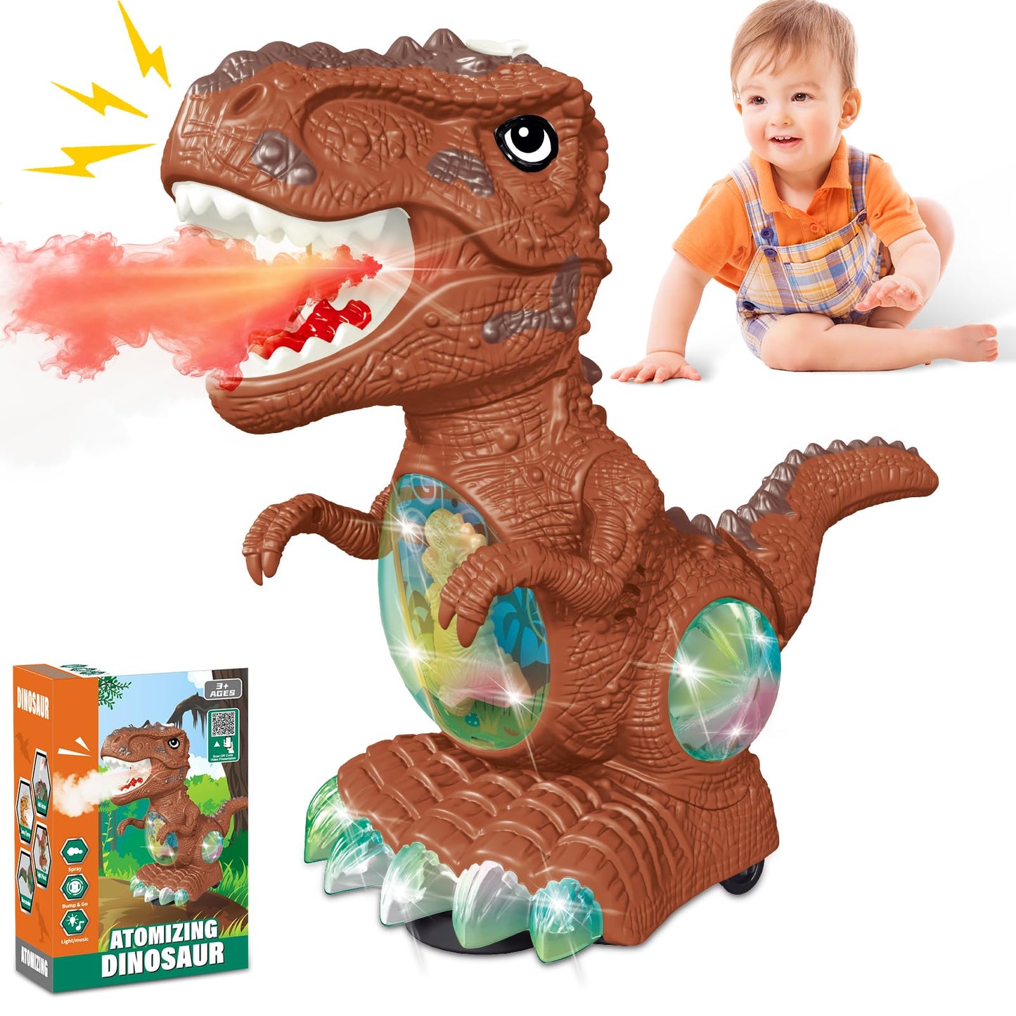 BEKALERZ Roaring Light Up Dinosaur Toy for Toddlers 3-5 | Interactive Moving Dino