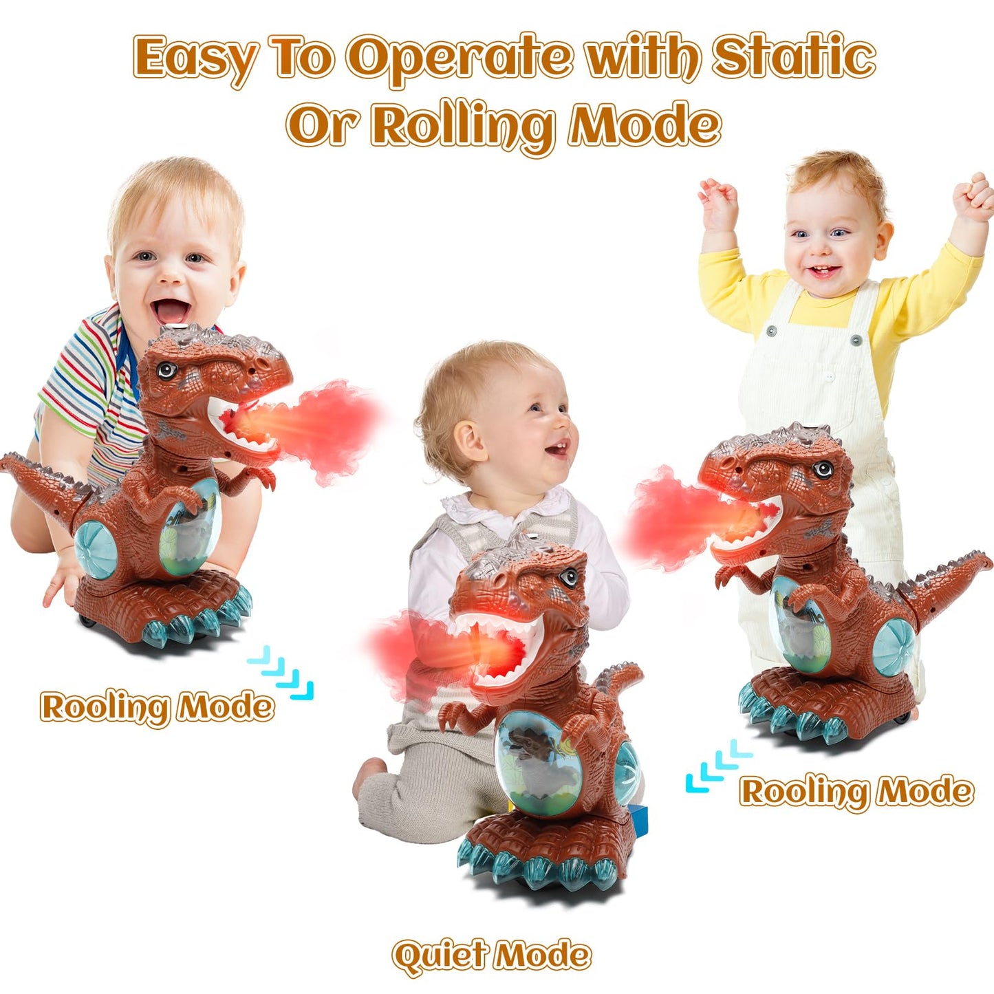 BEKALERZ Roaring Light Up Dinosaur Toy for Toddlers 3-5 | Interactive Moving Dino