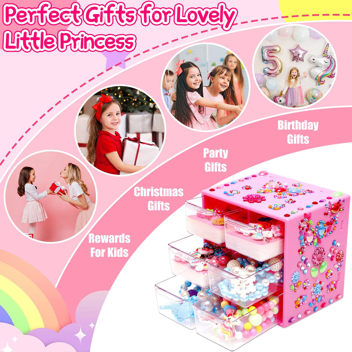 BEKALERZ Jewelry Play Set for Girls — Dress-Up Toys, Unicorn Theme, Ages 3-8