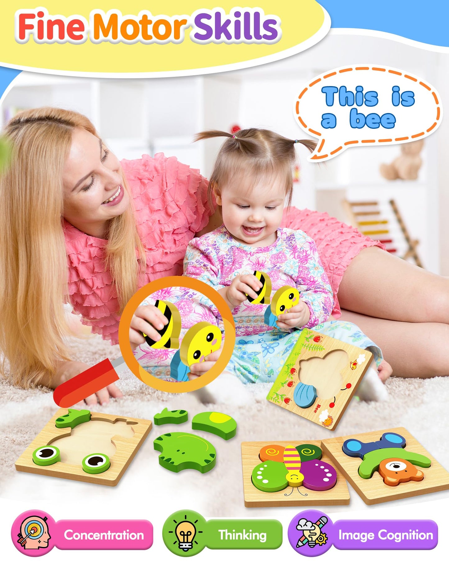 Bekayshad Wooden Puzzles for Toddlers — 12 Animal Jigsaws (Ages 1-3)