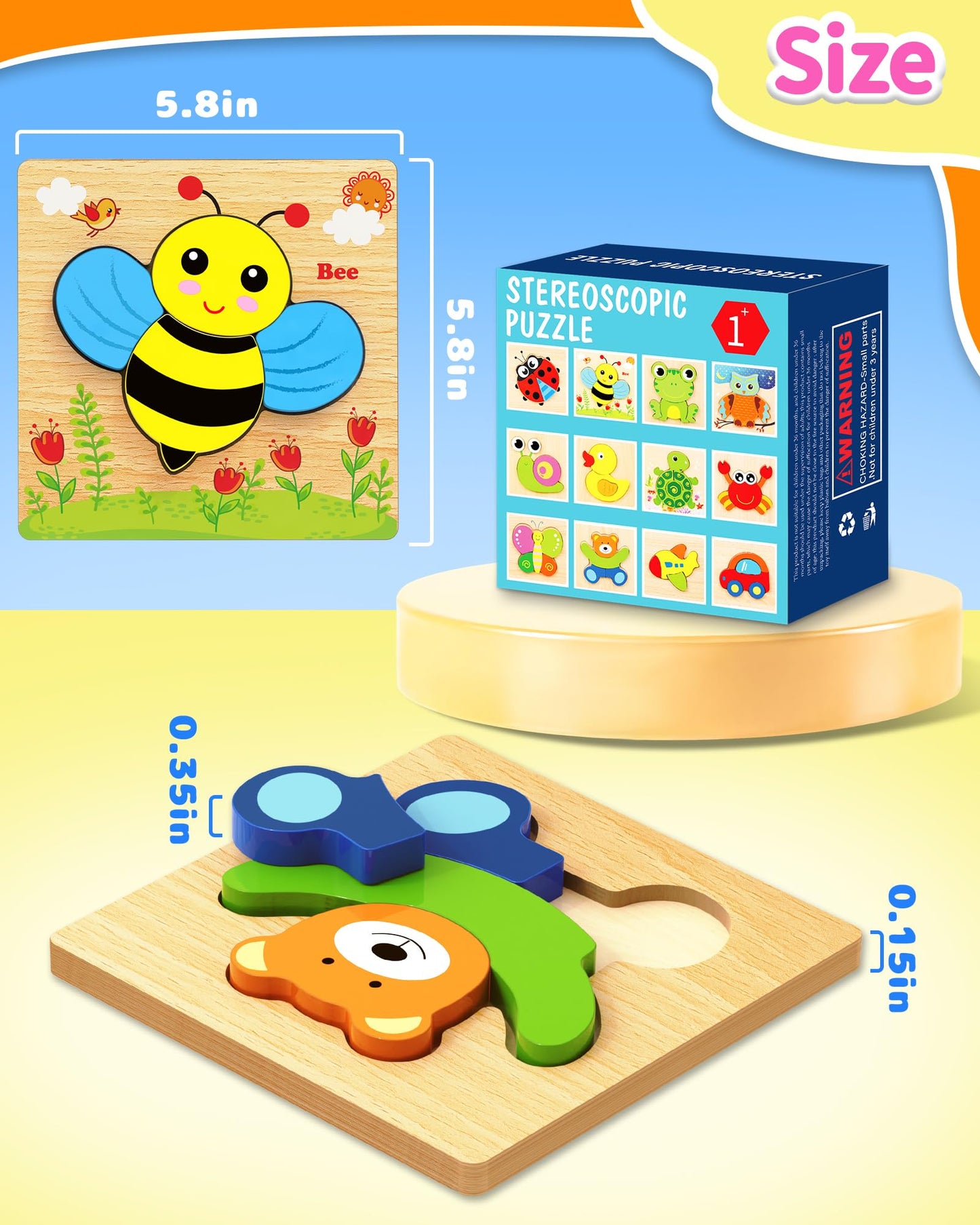 Bekayshad Wooden Puzzles for Toddlers — 12 Animal Jigsaws (Ages 1-3)