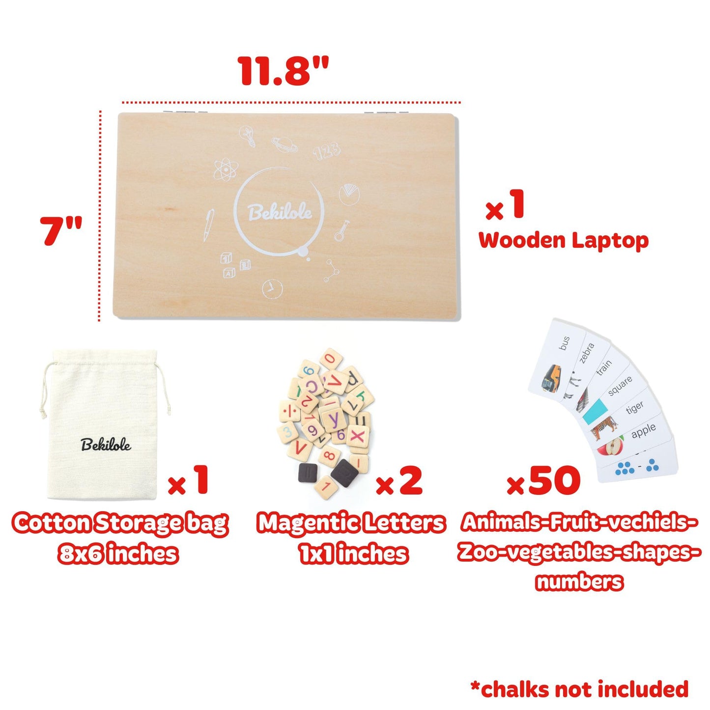BEKILOLE BekiPad 11.8-inch Wooden Laptop – Montessori Learning Toy for Ages 3-8