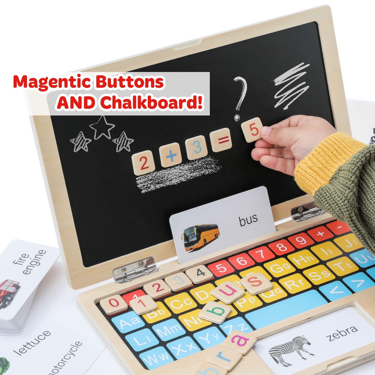 BEKILOLE BekiPad 11.8-inch Wooden Laptop – Montessori Learning Toy for Ages 3-8