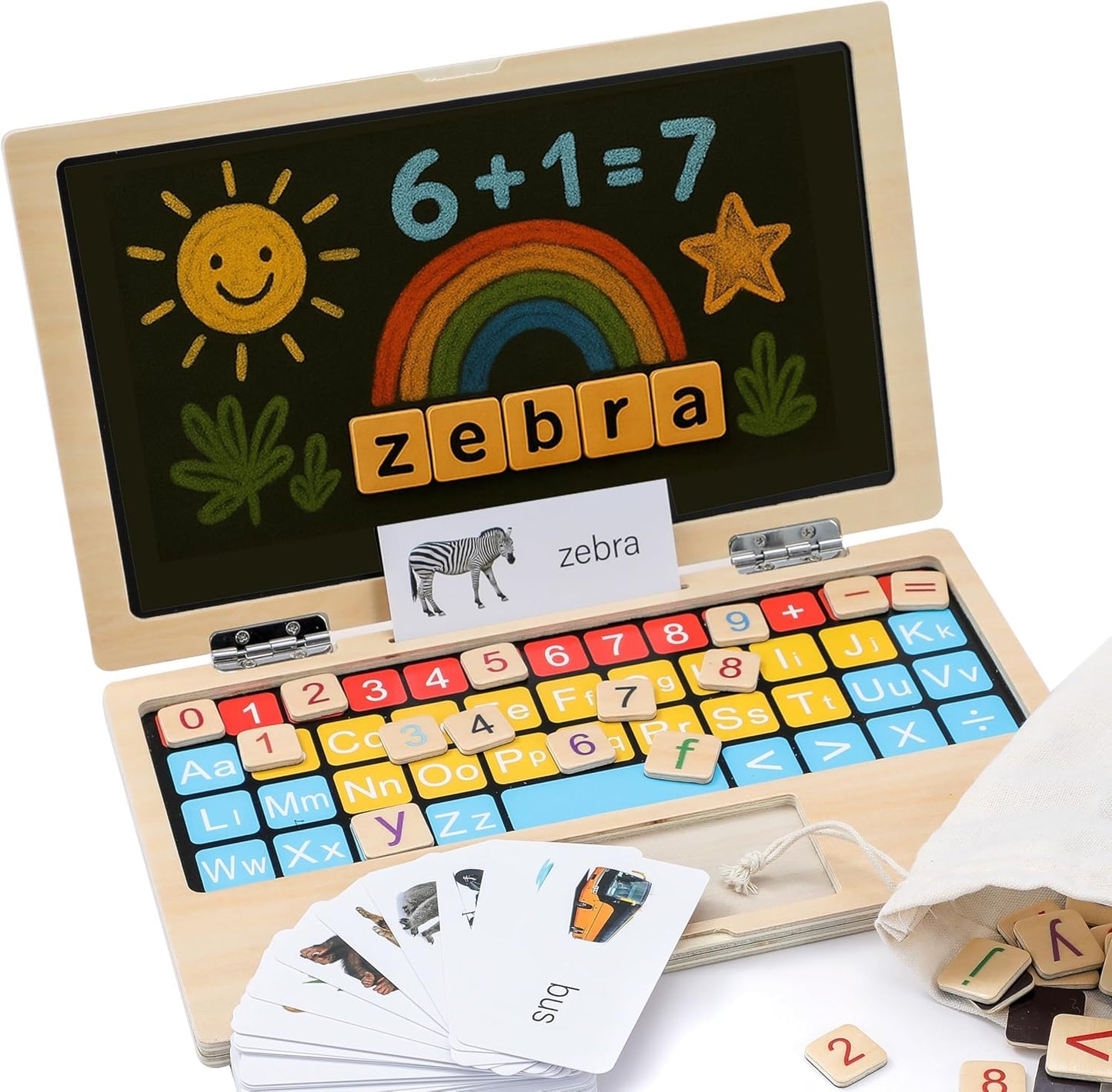 BEKILOLE BekiPad 11.8-inch Wooden Laptop – Montessori Learning Toy for Ages 3-8