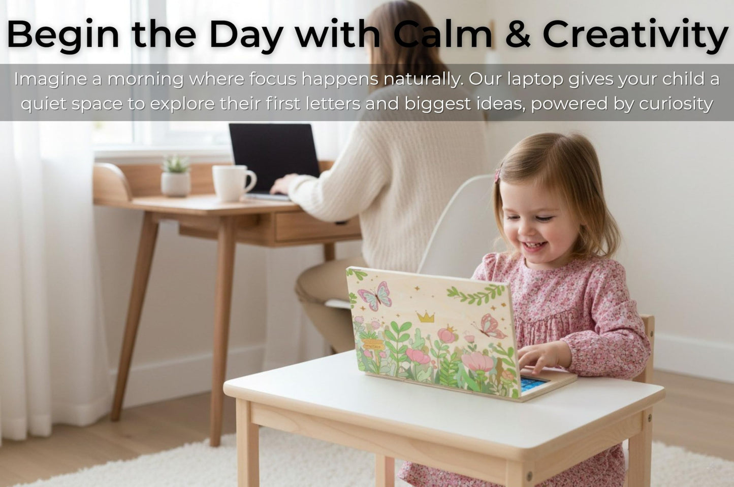 BEKILOLE Montessori Floral Laptop – Screen-Free Learning Toy with Flashcards