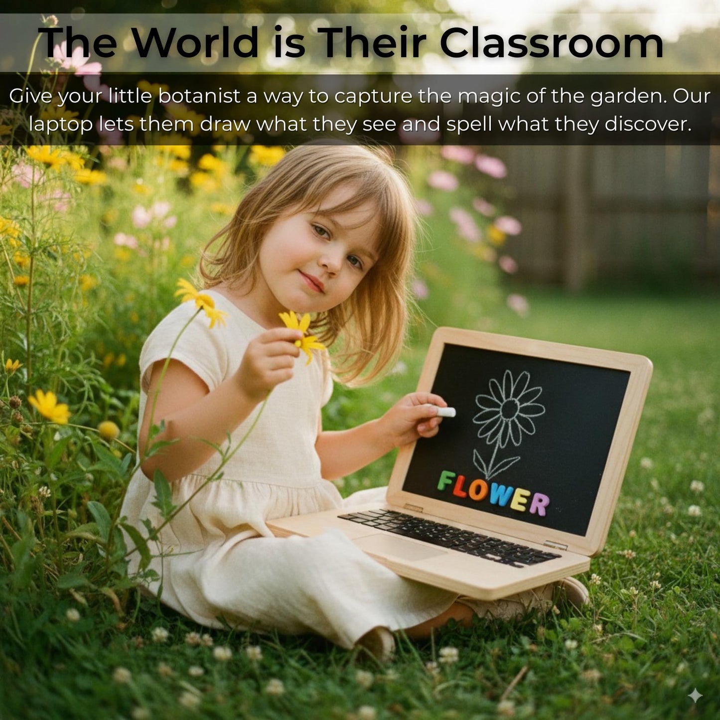 BEKILOLE Montessori Floral Laptop – Screen-Free Learning Toy with Flashcards