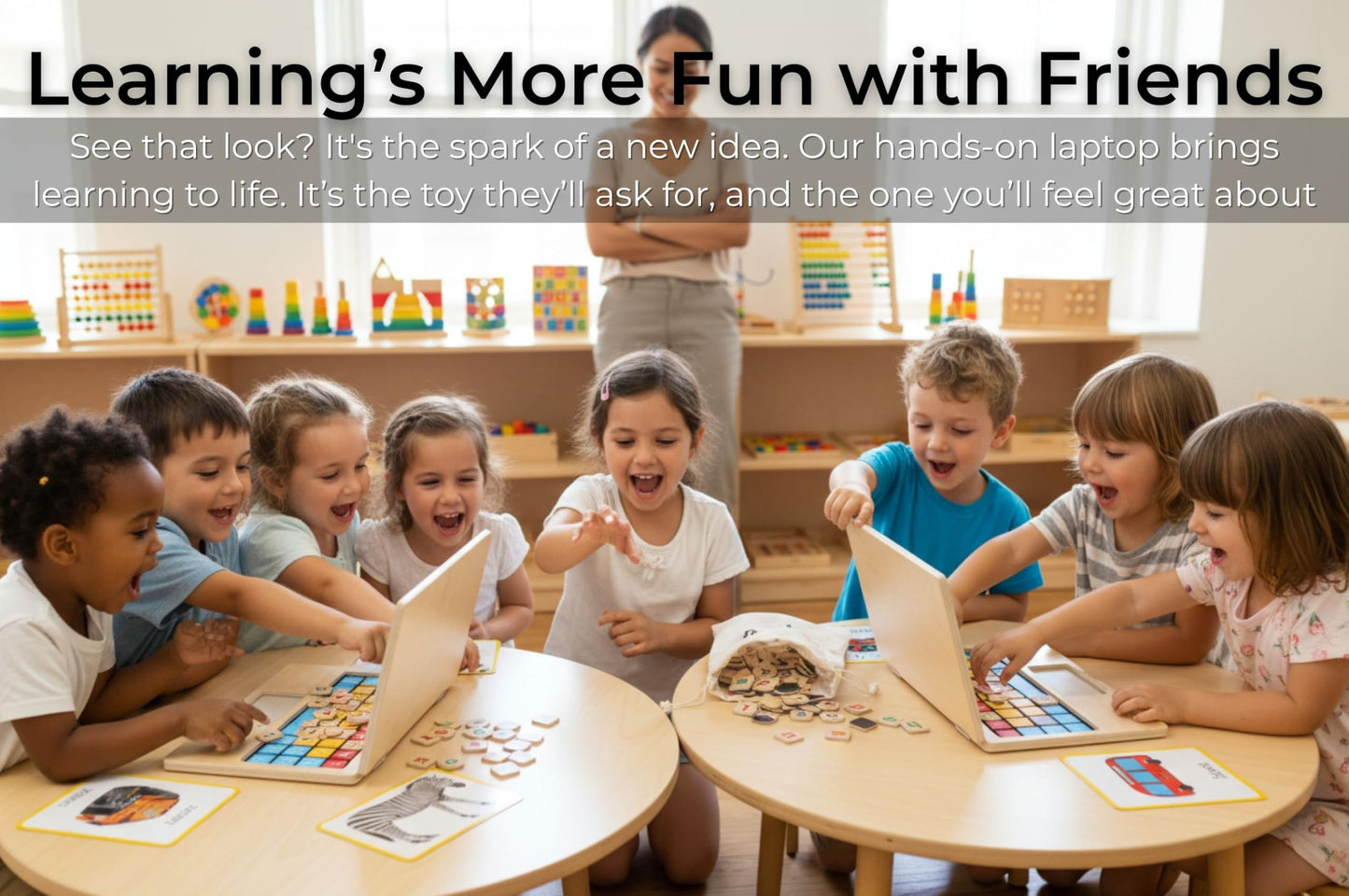 BEKILOLE Montessori Floral Laptop – Screen-Free Learning Toy with Flashcards