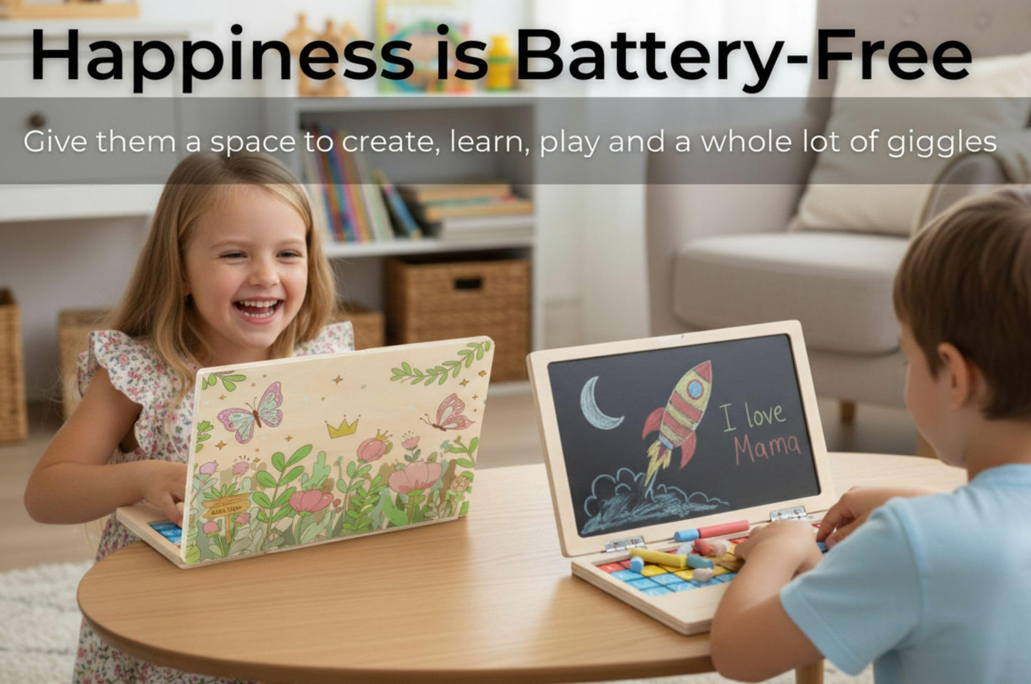 BEKILOLE Montessori Floral Laptop – Screen-Free Learning Toy with Flashcards