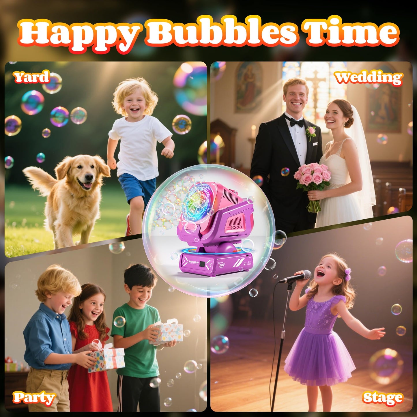 Belemar Upgraded Bubble Machine with Remote, Auto-Rotation & RGB Lights – 1800mAh, Type-C