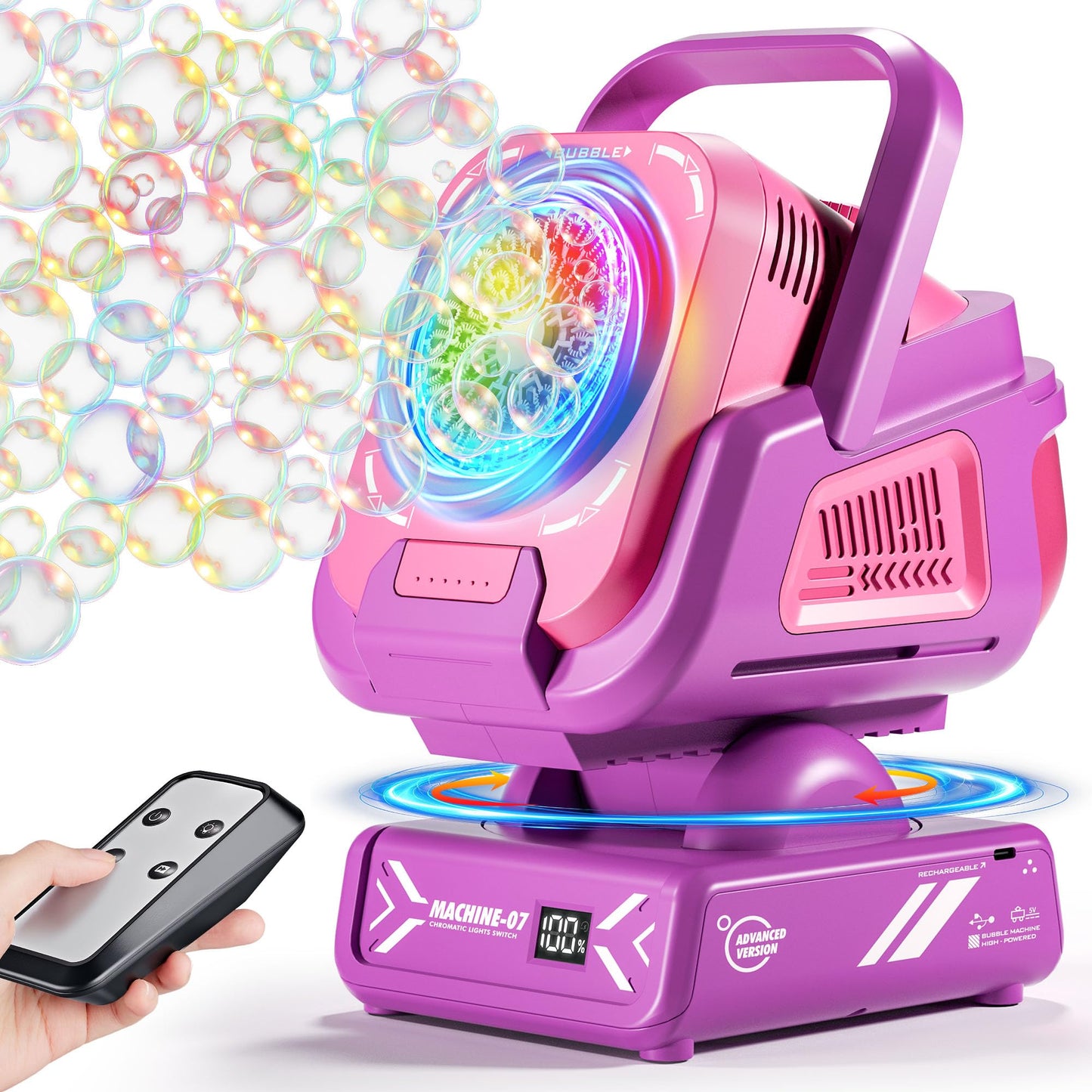 Belemar Upgraded Bubble Machine with Remote, Auto-Rotation & RGB Lights – 1800mAh, Type-C