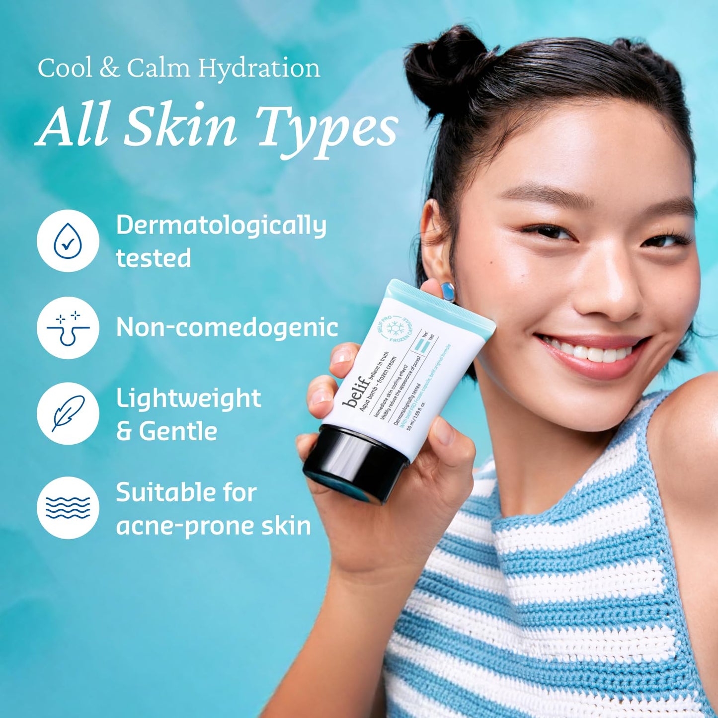 belif Aqua Bomb Cooling Relief Cream – Lightweight Hydration with Panthenol & Niacinamide