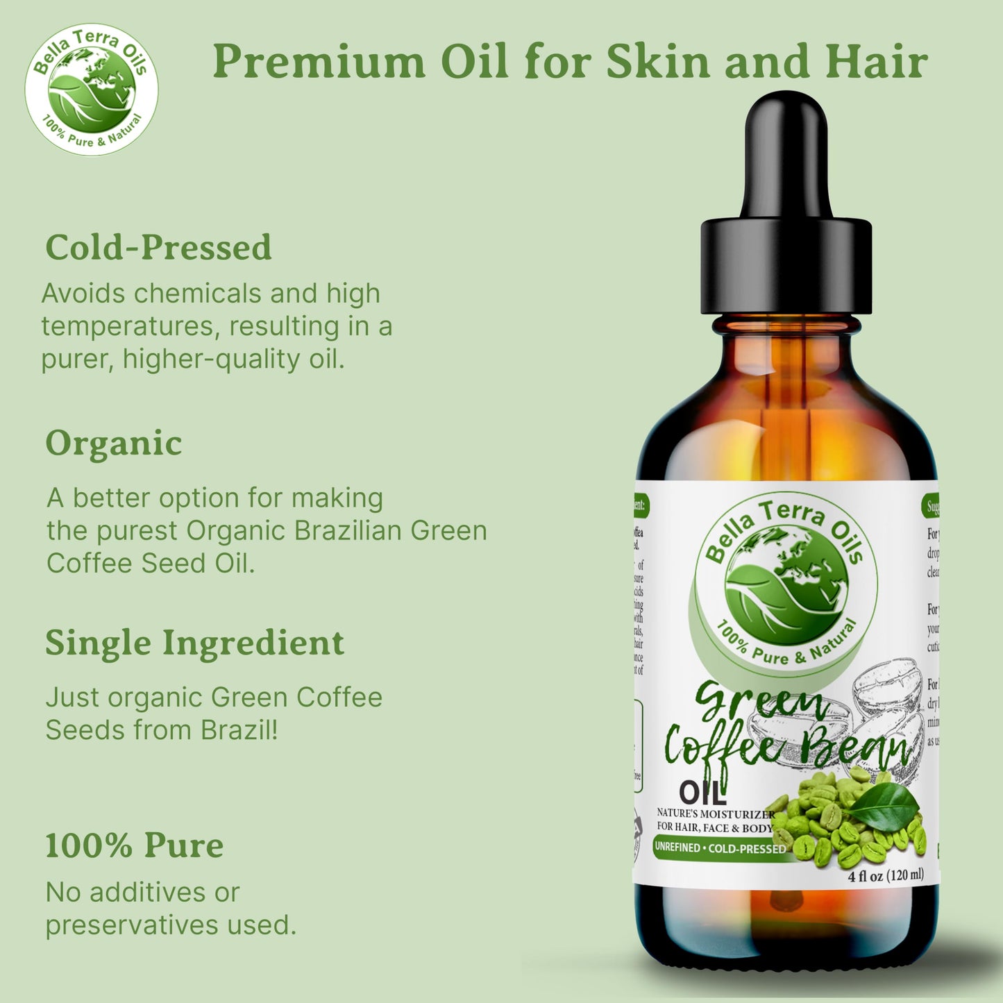 Bella Terra Oils – Green Coffee Bean Oil 16oz for Radiant Skin