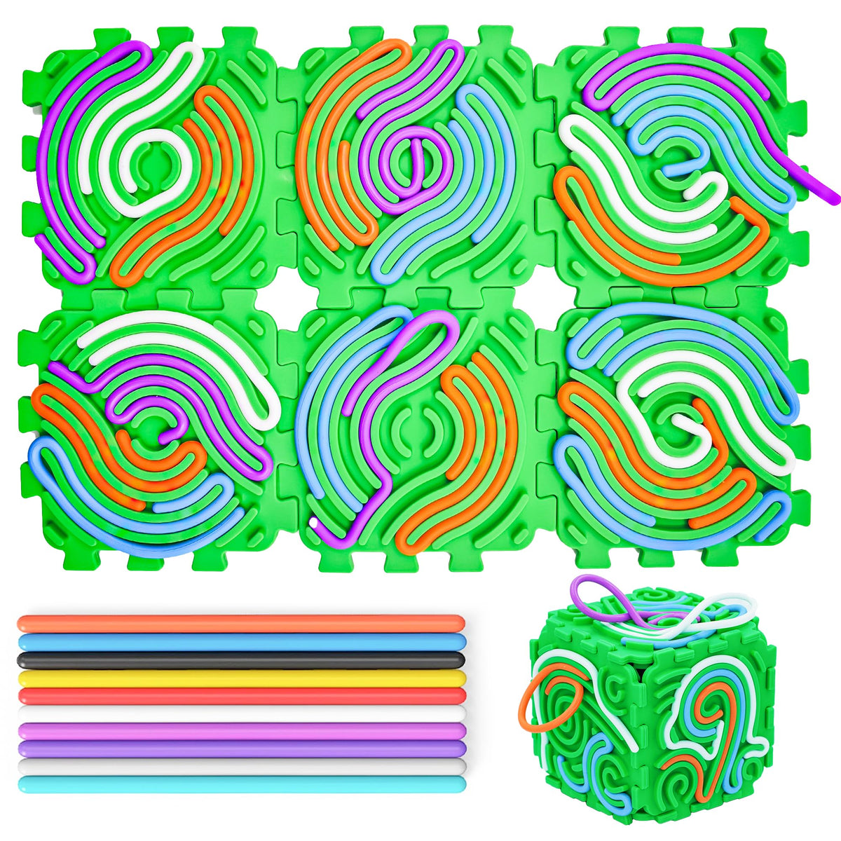 BELLESTILE 6PCS Silicone Sensory Activity Board – Travel Fidget Toy for Calm, Focus, and Open-Ended Play