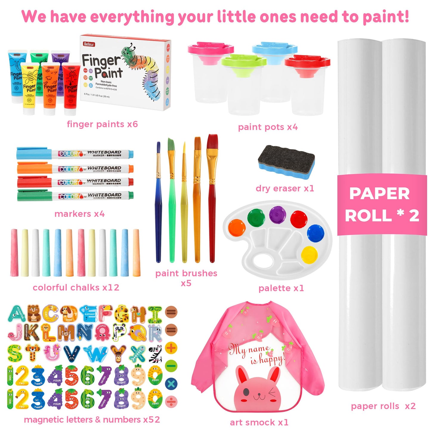 Belleur All-in-One Art Easel for Kids | Adjustable 3-in-1 Magnetic Whiteboard, Chalkboard & Paper Roll