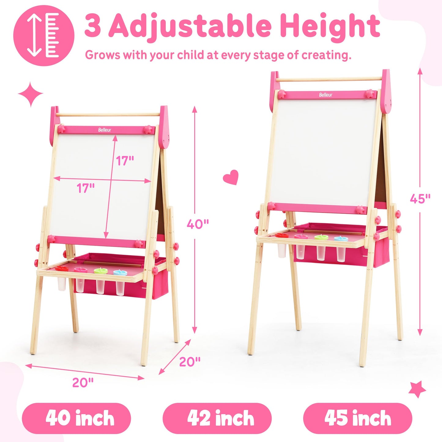 Belleur All-in-One Art Easel for Kids | Adjustable 3-in-1 Magnetic Whiteboard, Chalkboard & Paper Roll