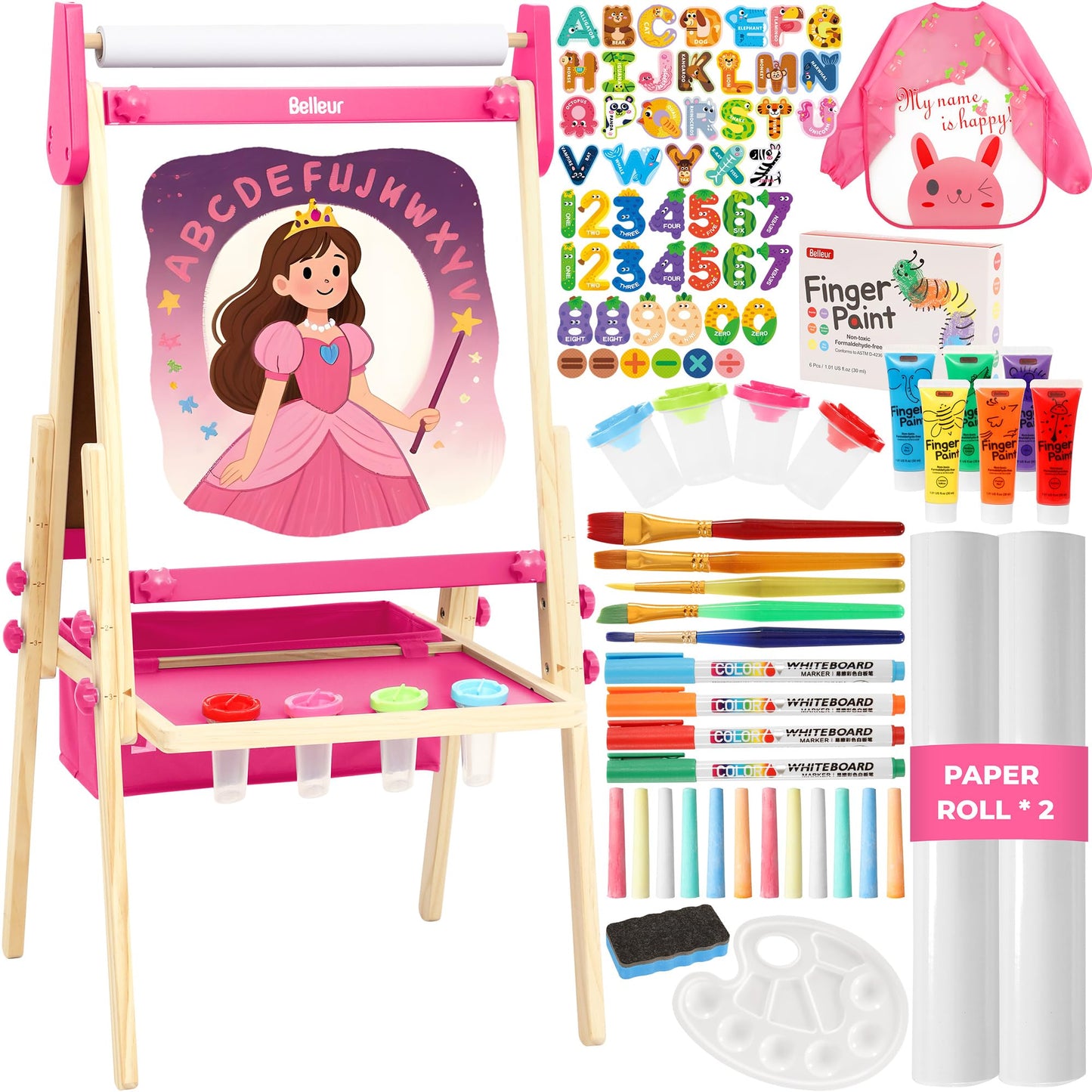 Belleur All-in-One Art Easel for Kids | Adjustable 3-in-1 Magnetic Whiteboard, Chalkboard & Paper Roll