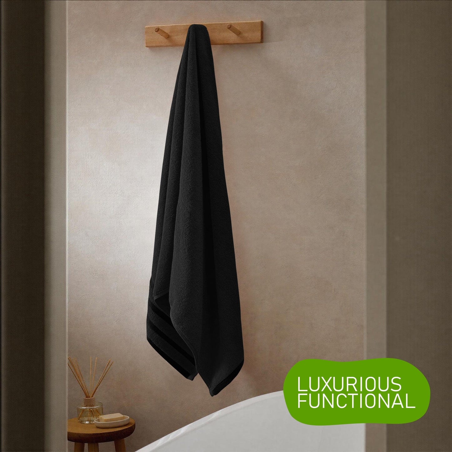 Belmont Viscose Stripe Black Towels 100% Cotton Hotel Quality Super Absorbent 10 Piece Bale Set, 4 Hand Towel & 12 Face Cloths by OLIVIA ROCCO