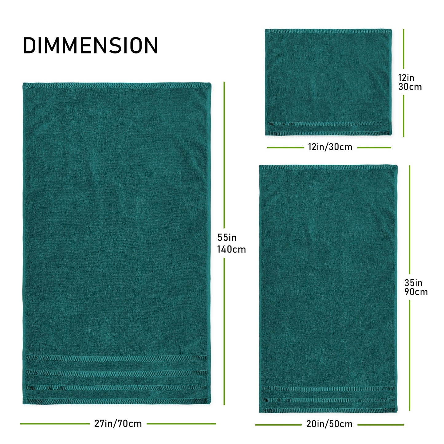 Belmont Viscose Stripe Jade Green Towels 100% Cotton Hotel Quality Super Absorbent 10 Piece Bale Set, 4 Hand Towel & 12 Face Cloths by OLIVIA ROCCO