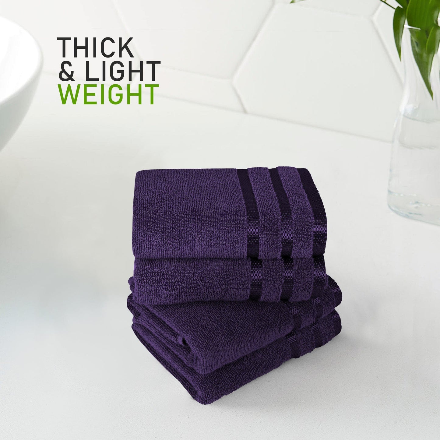 Belmont Viscose Stripe Purple Towels 100% Cotton Hotel Quality Super Absorbent 10 Piece Bale Set, 4 Hand Towel & 12 Face Cloths by OLIVIA ROCCO