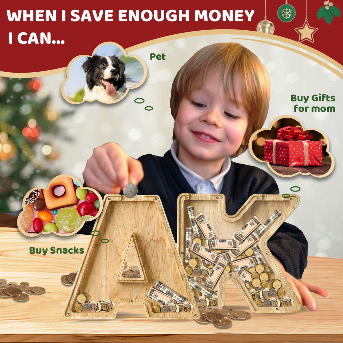 Bemaystar 9-Inch Letter Piggy Bank for Kids | Personalized Initials Gift