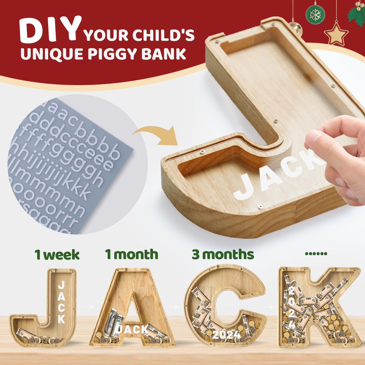 Bemaystar 9-Inch Letter Piggy Bank for Kids | Personalized Initials Gift