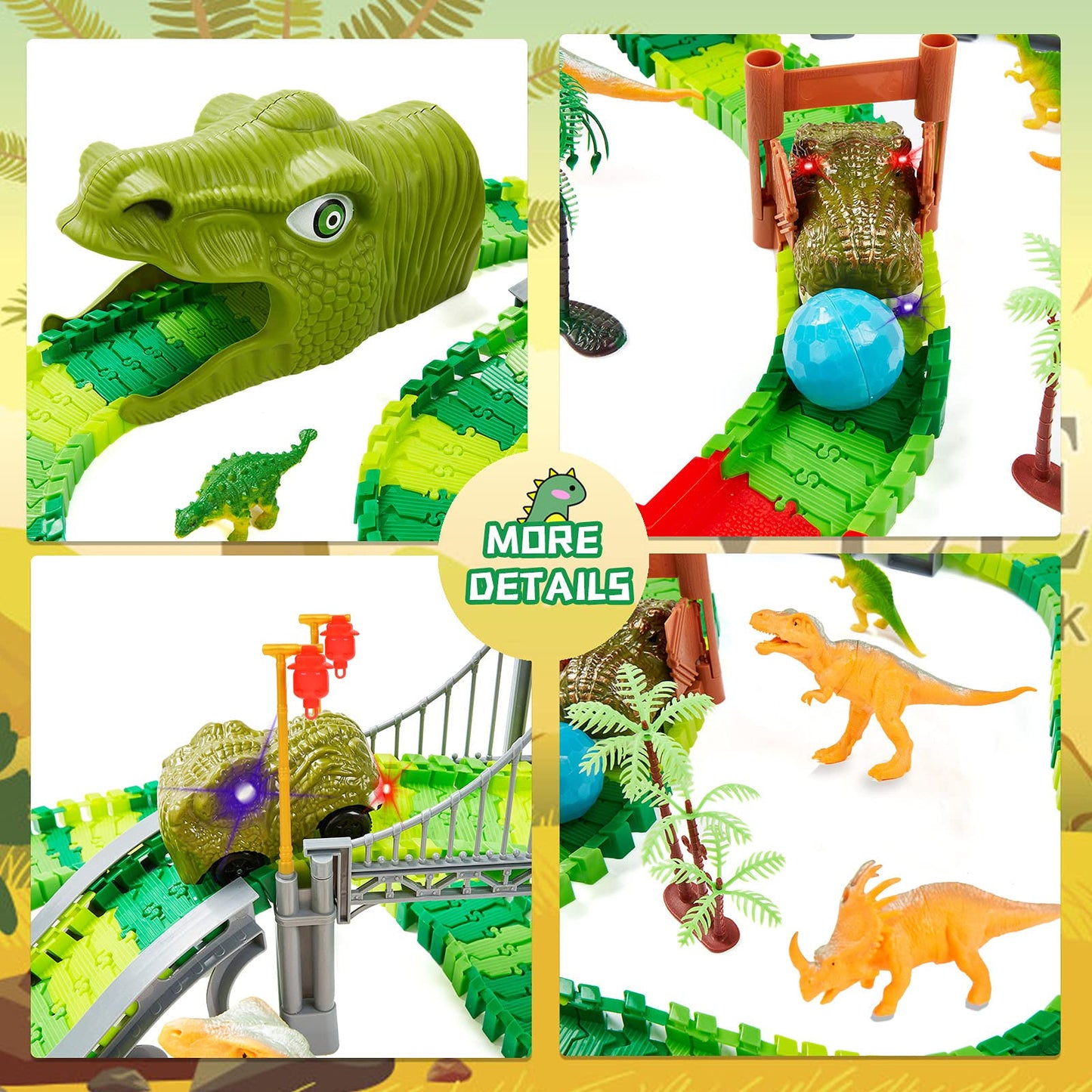 BEMITON Dinosaur Race Car Track – Flexible Dino World for 3–7 Years
