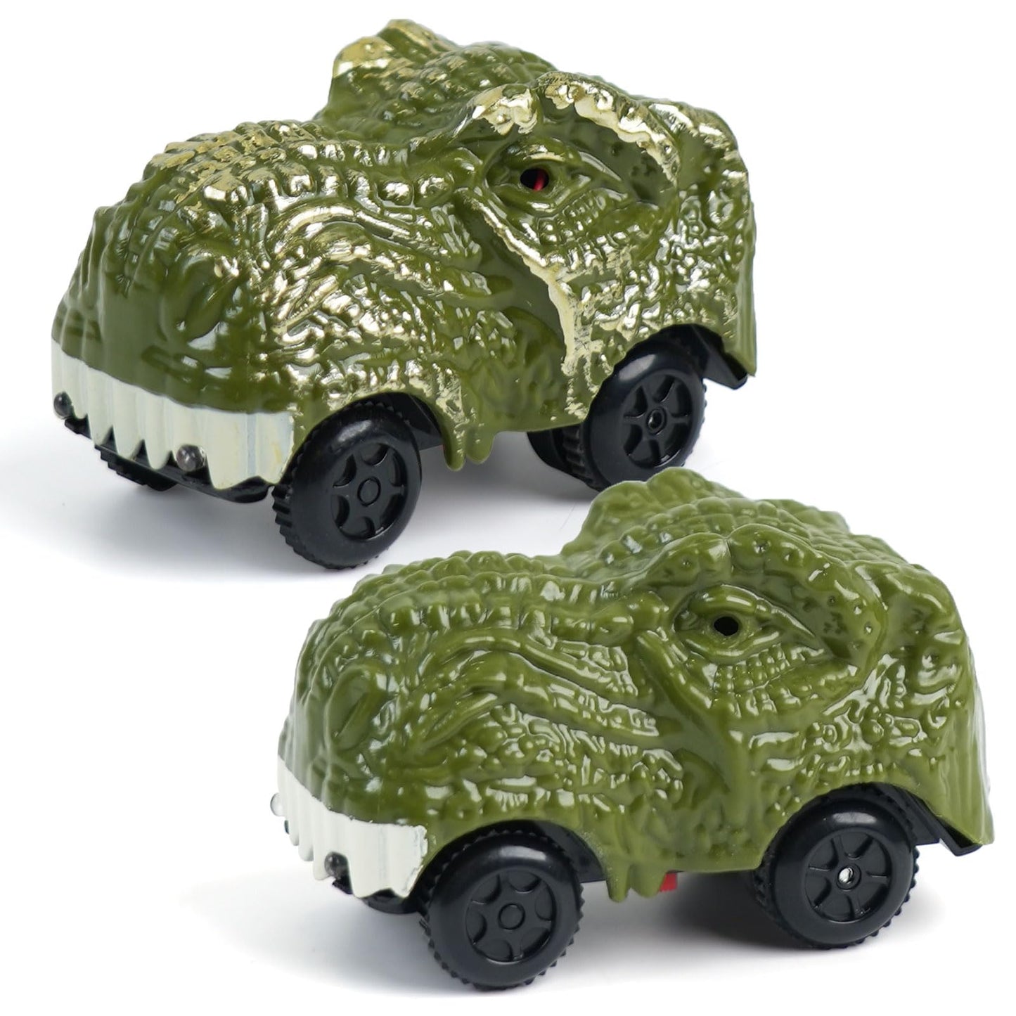 BEMITON Pack of 2 Dinosaur Car Toys with LED Lights – Replacement Race Cars for Dinosaur Tracks (Ages 3–7)