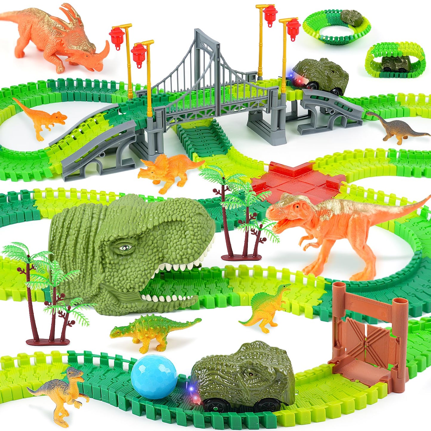 BEMITON Dinosaur Race Car Track – Flexible Dino World for 3–7 Years