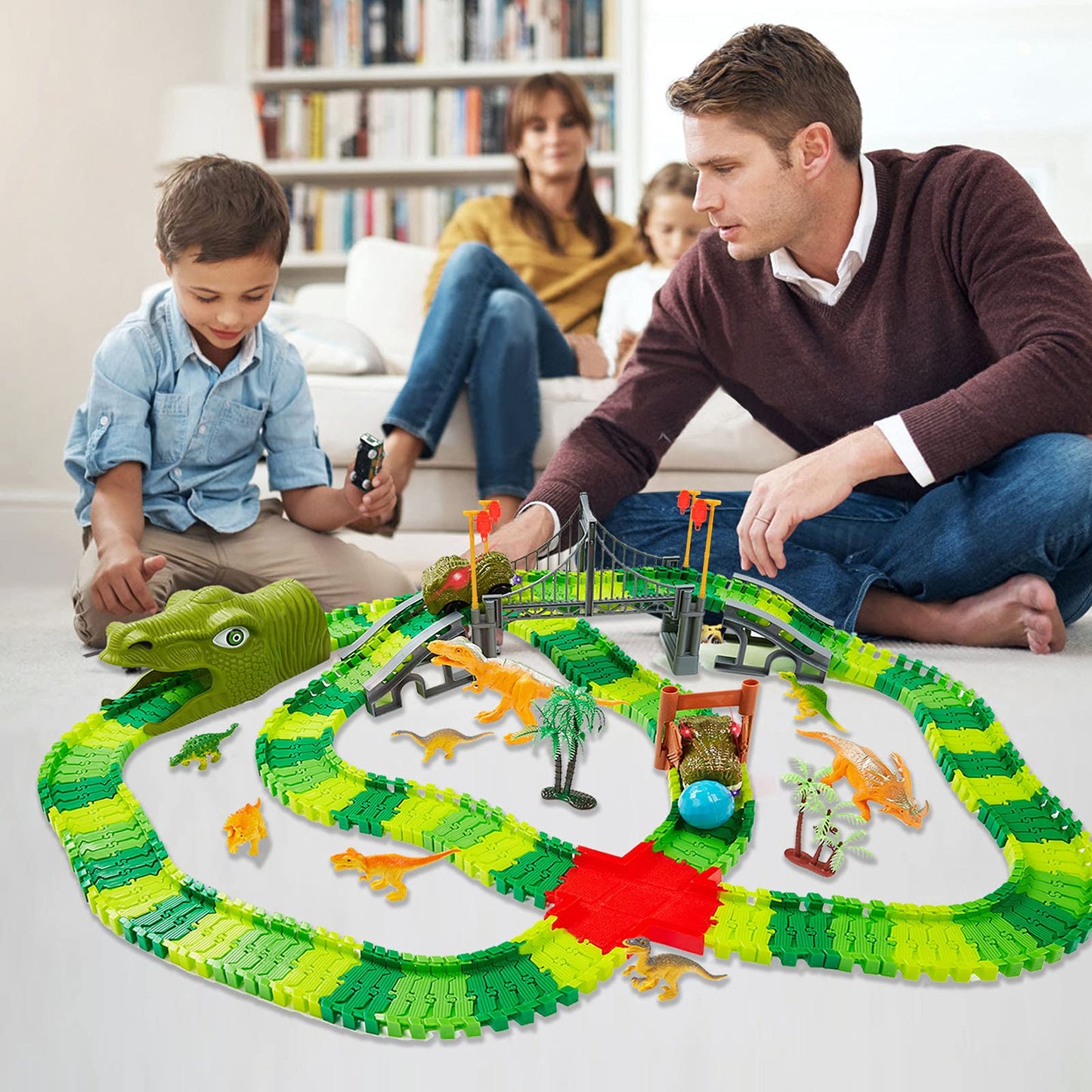 BEMITON Dinosaur Race Car Track – Flexible Dino World for 3–7 Years