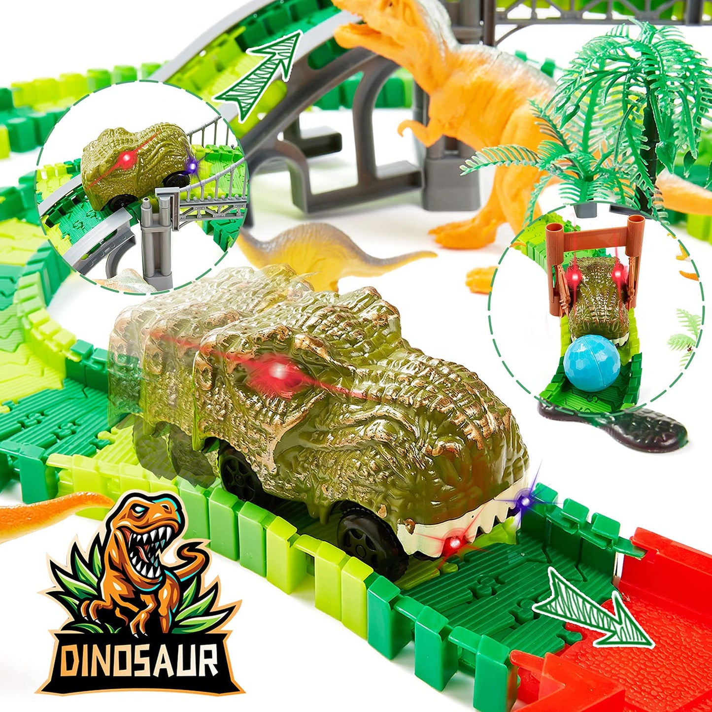 BEMITON Dinosaur Race Car Track – Flexible Dino World for 3–7 Years