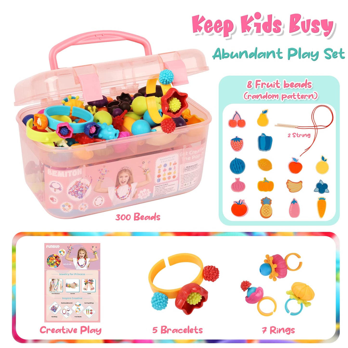 BEMITON Pop Beads Jewelry Kit – Ideal Birthday Gift for Girls 3-7