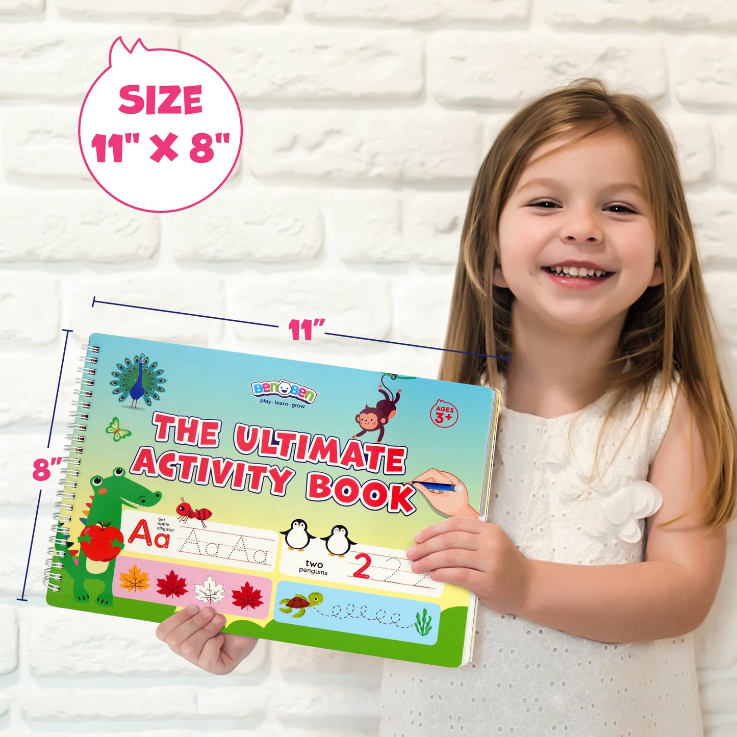 BenBen Preschool Learning Activities — 52-Page Tracing & Writing Workbook for Ages 3-5