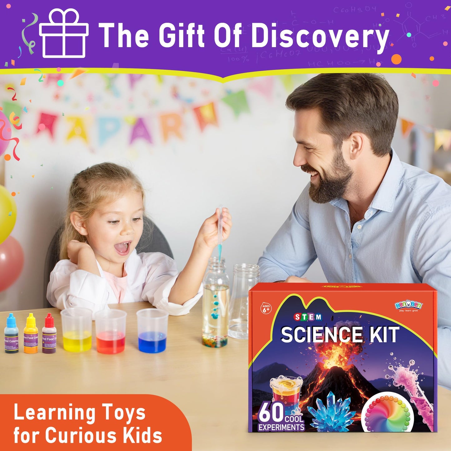 BenBen Science Kits for Kids 5-7 — 60 Experiments (Volcano & Chemistry) STEM Set
