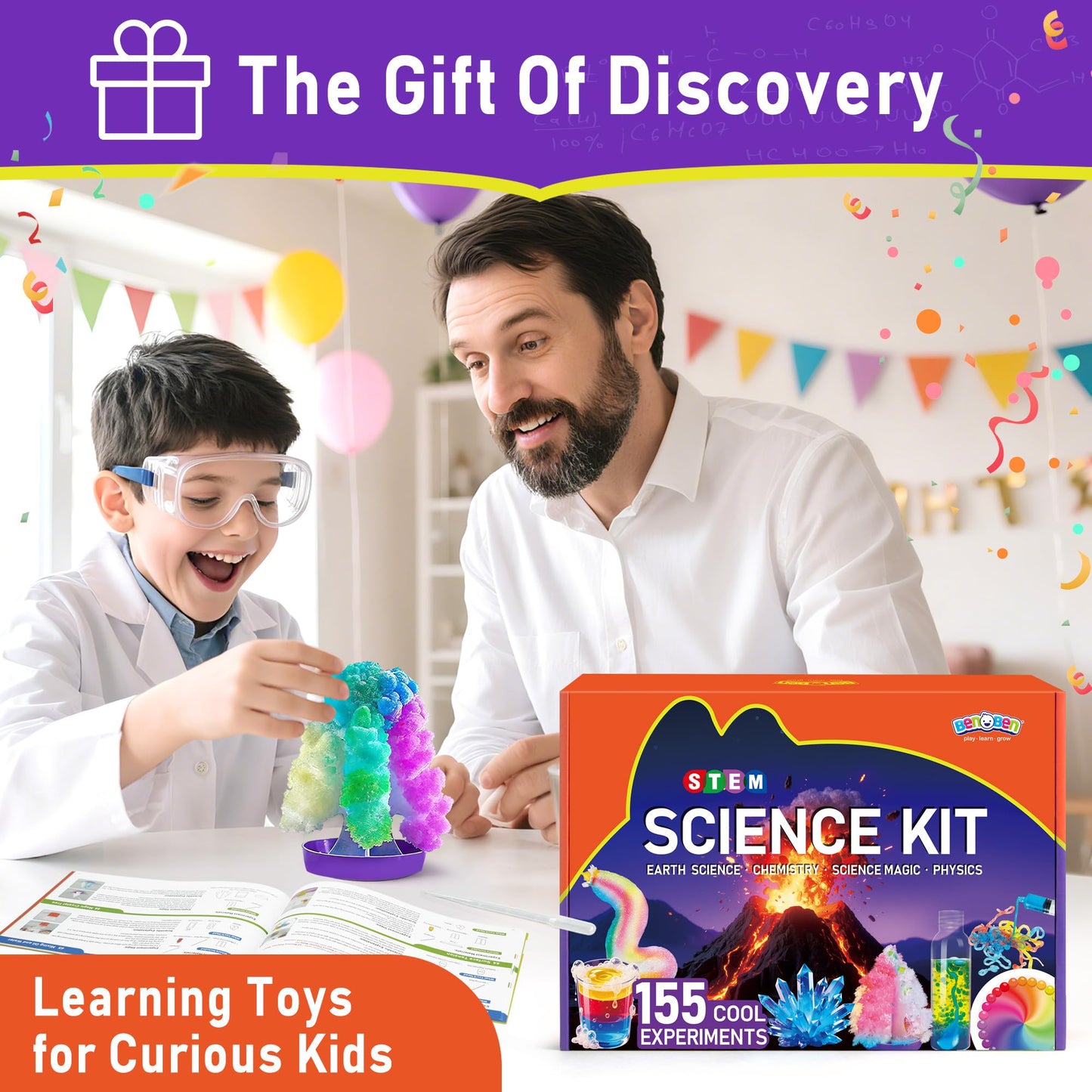 BenBen Science Kits for Kids 8-12 - 155 Experiments | Volcano Kit & Chemistry Set