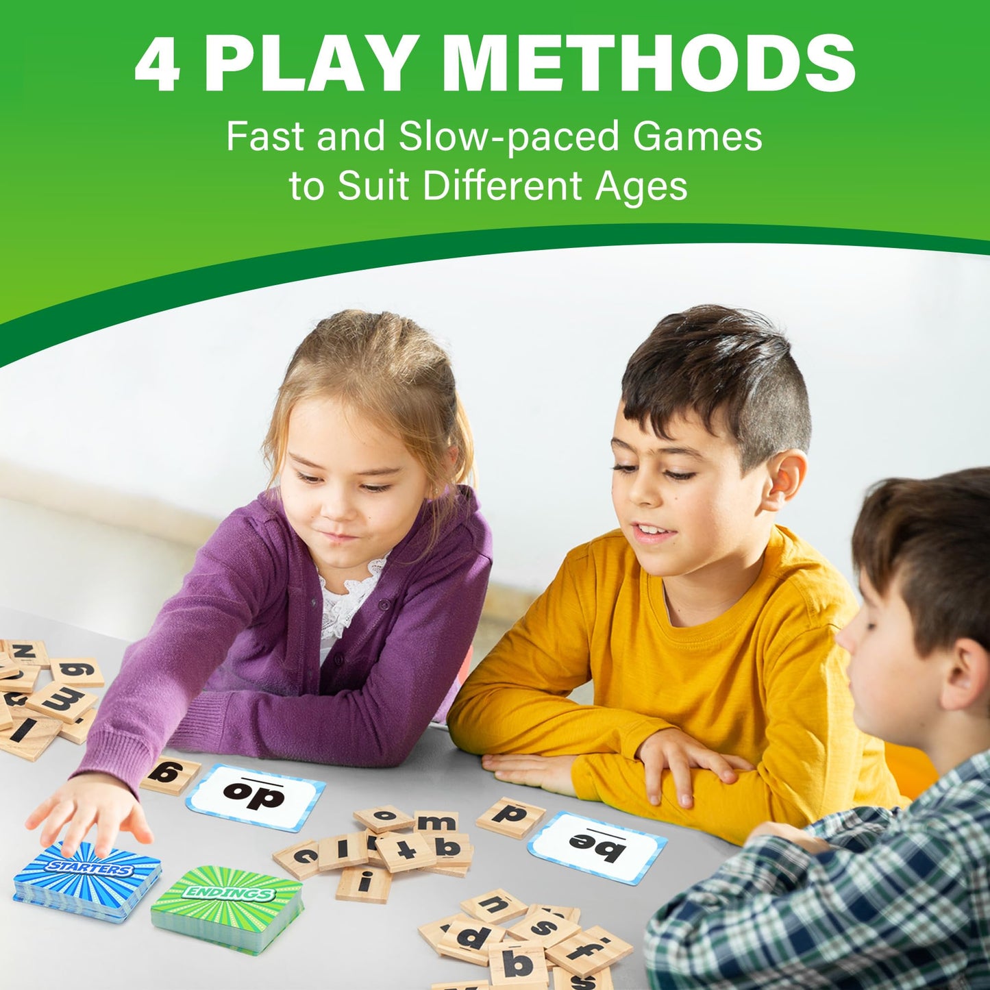 BenBen Family Spelling Games: 112 Flash Cards & Wooden Tiles for 4+ | 1–4 Players