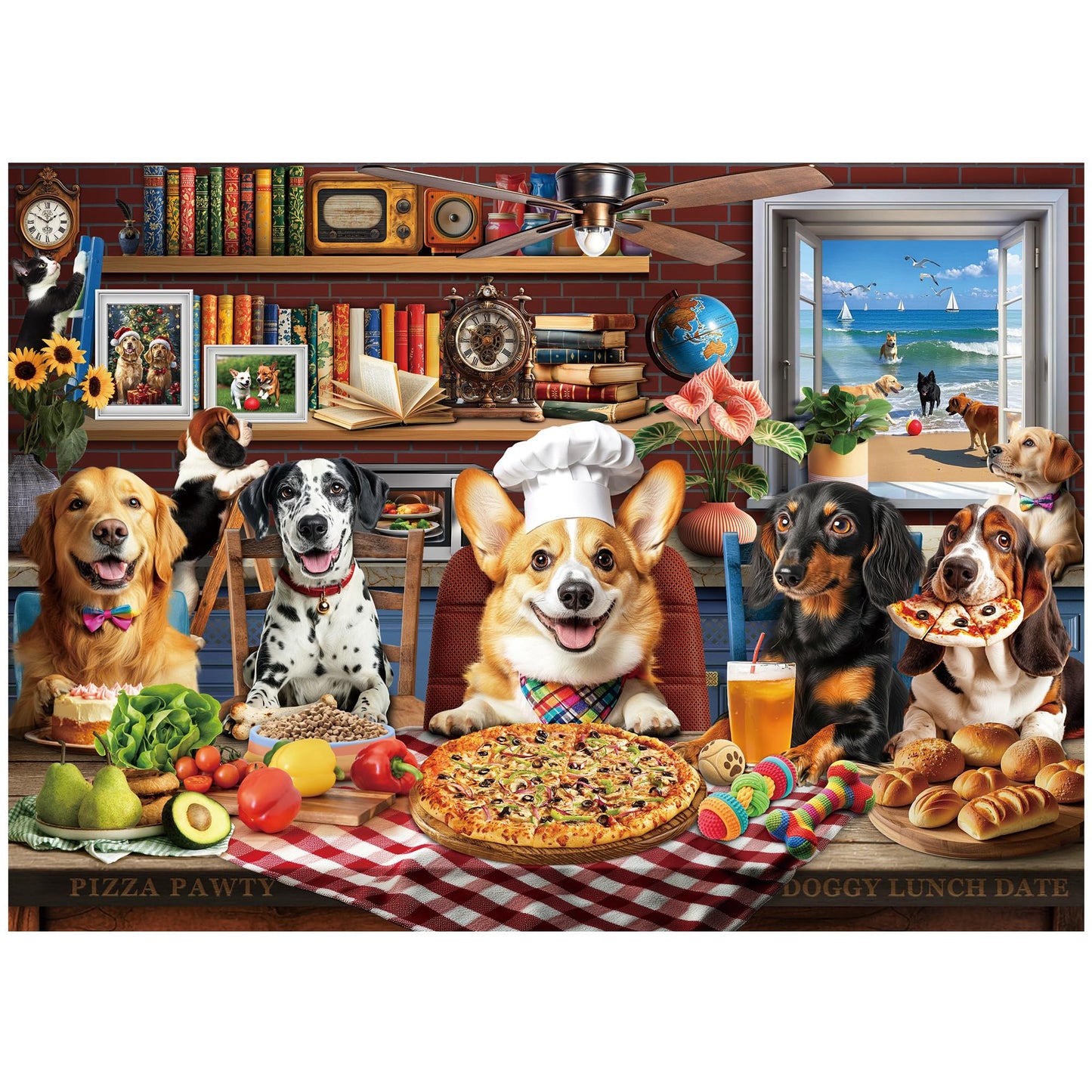BenBen 1000-Piece Dog Puzzle: Dogs' Dinner Party with Back Letter Hints