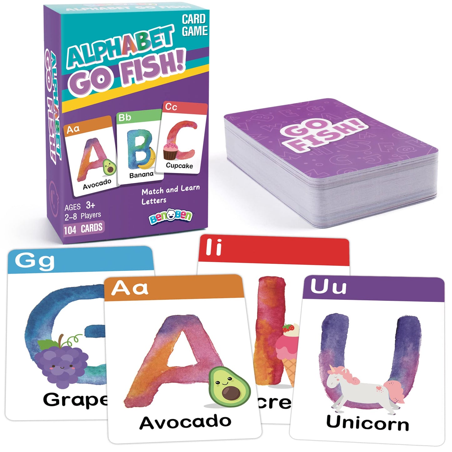 BenBen Alphabet Go Fish Card Game – 104 Jumbo Cards for Letter Learning