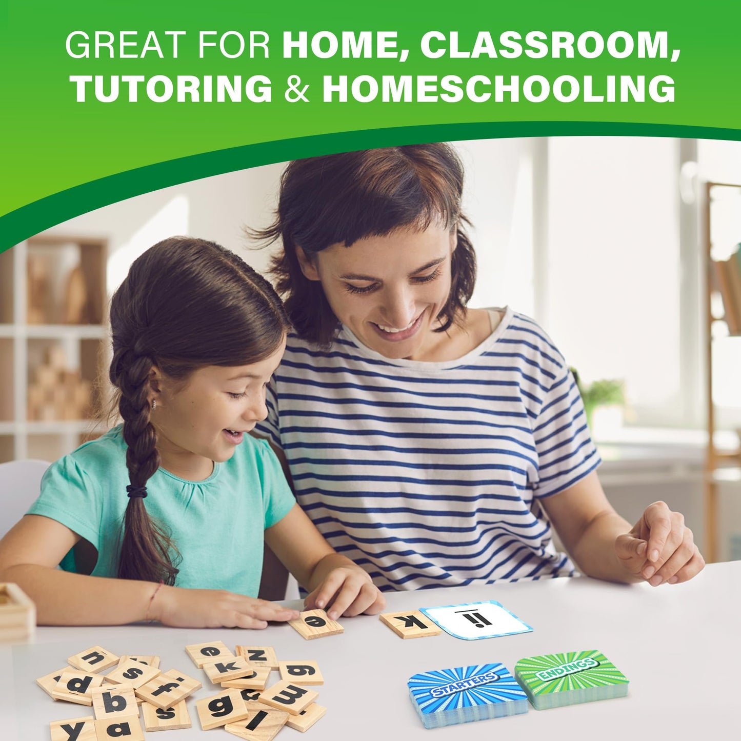 BenBen Family Spelling Games: 112 Flash Cards & Wooden Tiles for 4+ | 1–4 Players