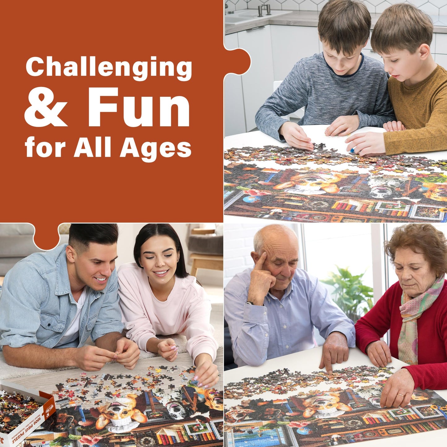 BenBen 1000-Piece Dog Puzzle: Dogs' Dinner Party with Back Letter Hints
