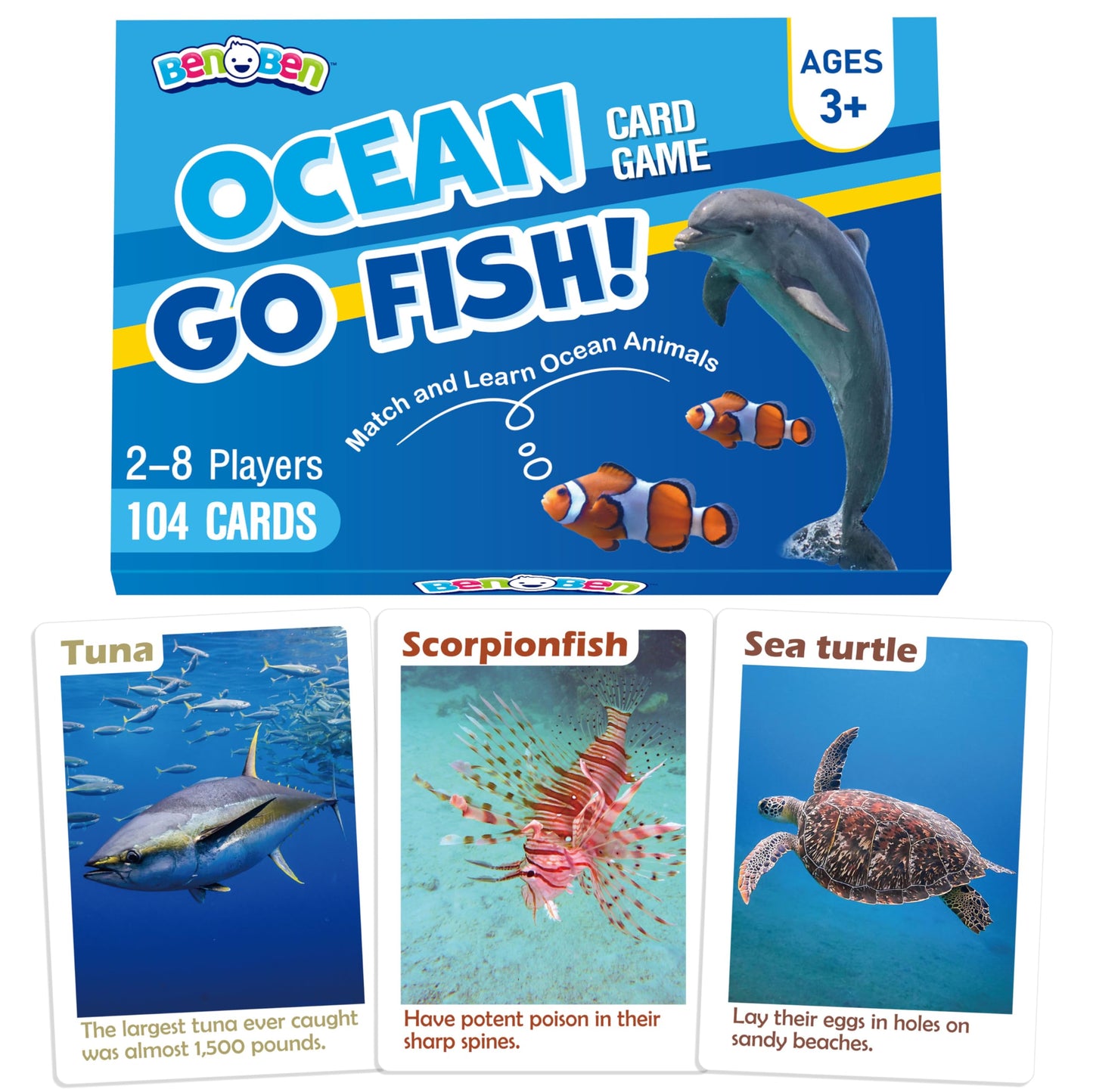 BenBen Go Fish Card Game for Kids – 104 Ocean Cards, Real Photos & Learning Fun