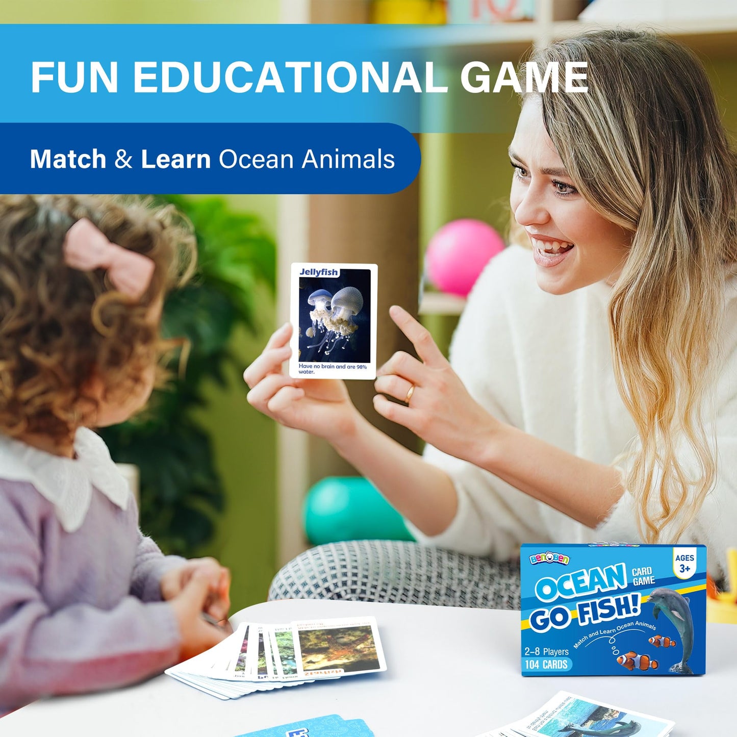 BenBen Go Fish Card Game for Kids – 104 Ocean Cards, Real Photos & Learning Fun