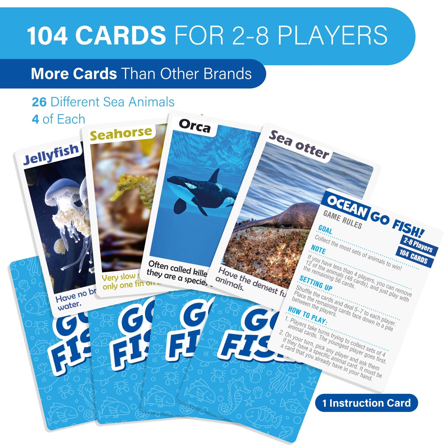 BenBen Go Fish Card Game for Kids – 104 Ocean Cards, Real Photos & Learning Fun