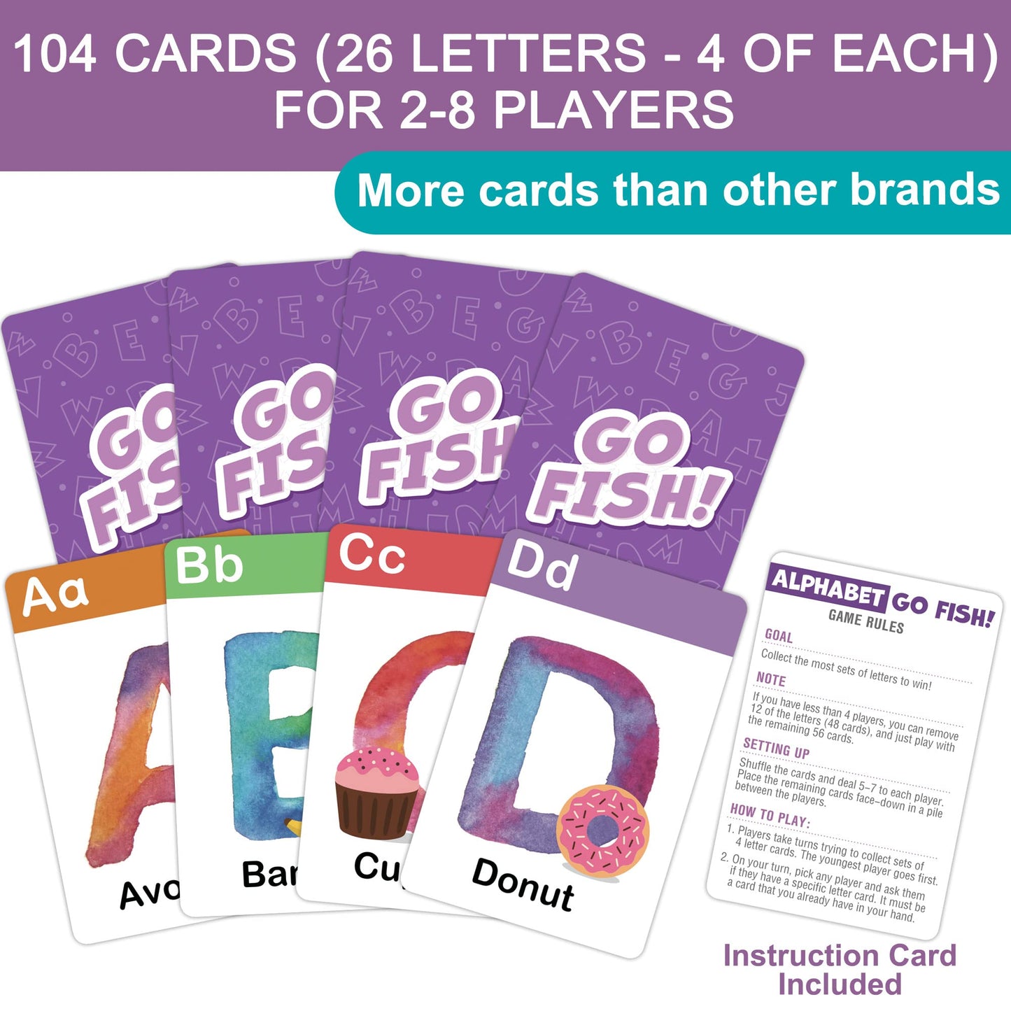 BenBen Alphabet Go Fish Card Game – 104 Jumbo Cards for Letter Learning