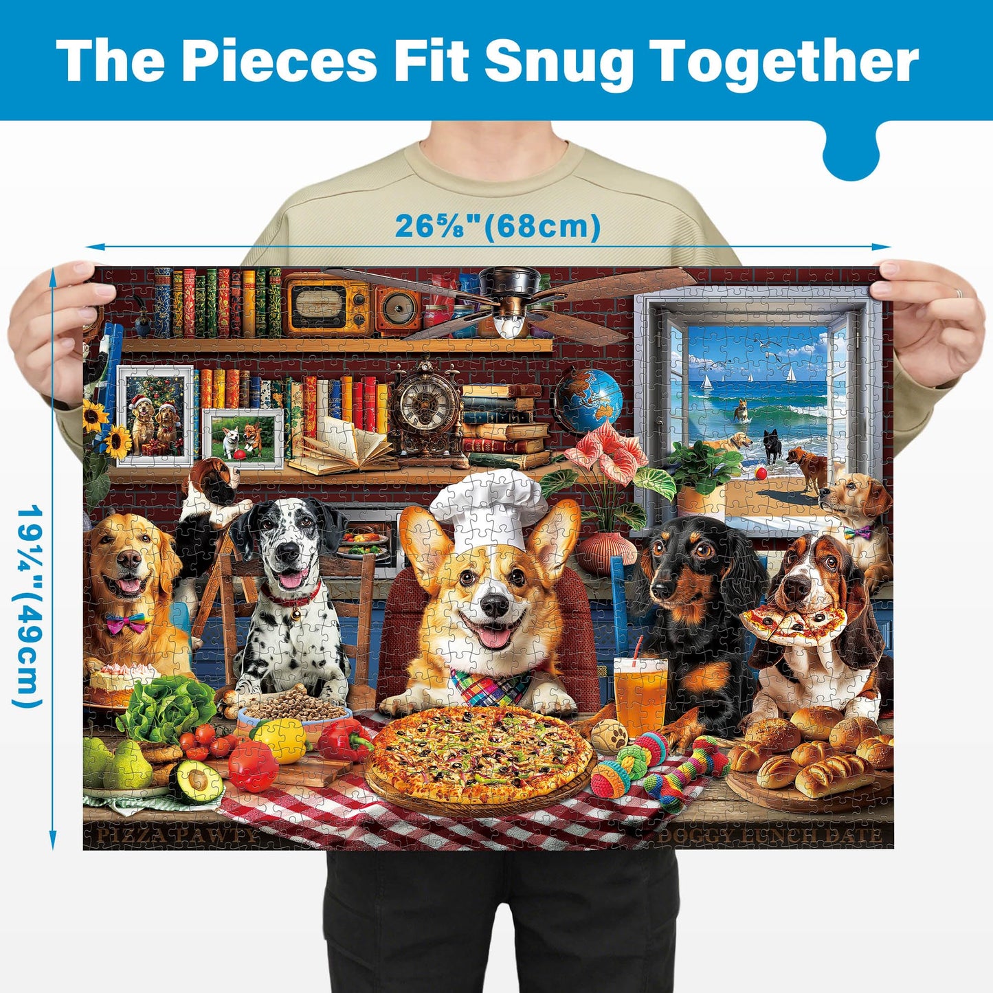 BenBen 1000-Piece Puzzle 4-Pack – Dogs' Dinner Party, Jungle Parrots, World Landscape, USA Landmarks