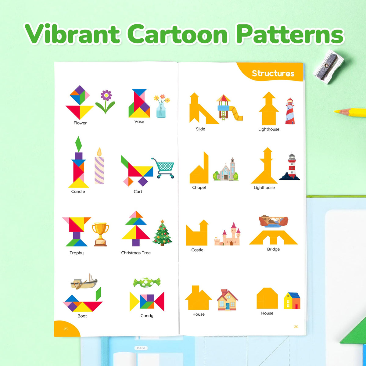 BenBen Travel Tangram Puzzle | Magnetic Wooden Shapes, Dual-Sided Magnet Surface, Pattern IQ Book