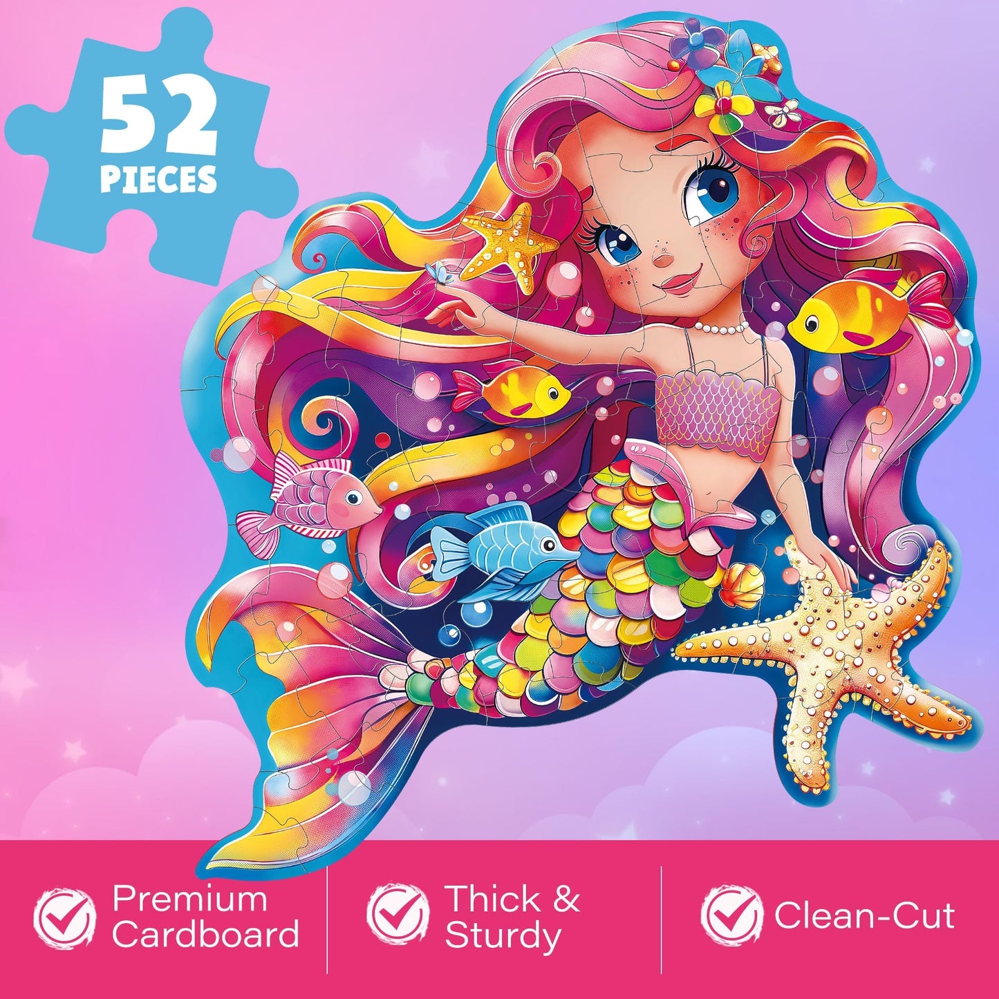 BenBen Floor Puzzle – 52-Piece Jumbo Mermaid for Kids (26x27.5 in)
