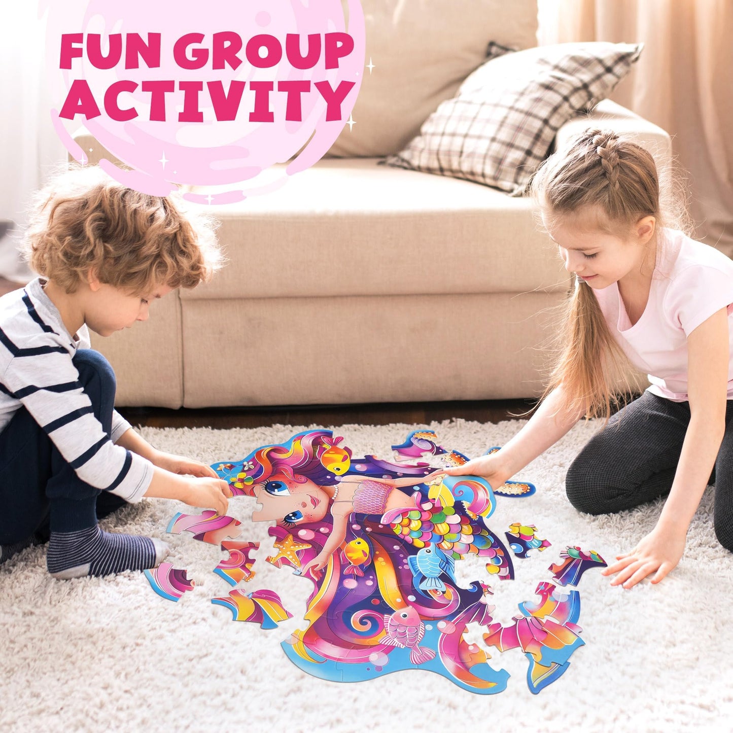 BenBen Floor Puzzle – 52-Piece Jumbo Mermaid for Kids (26x27.5 in)