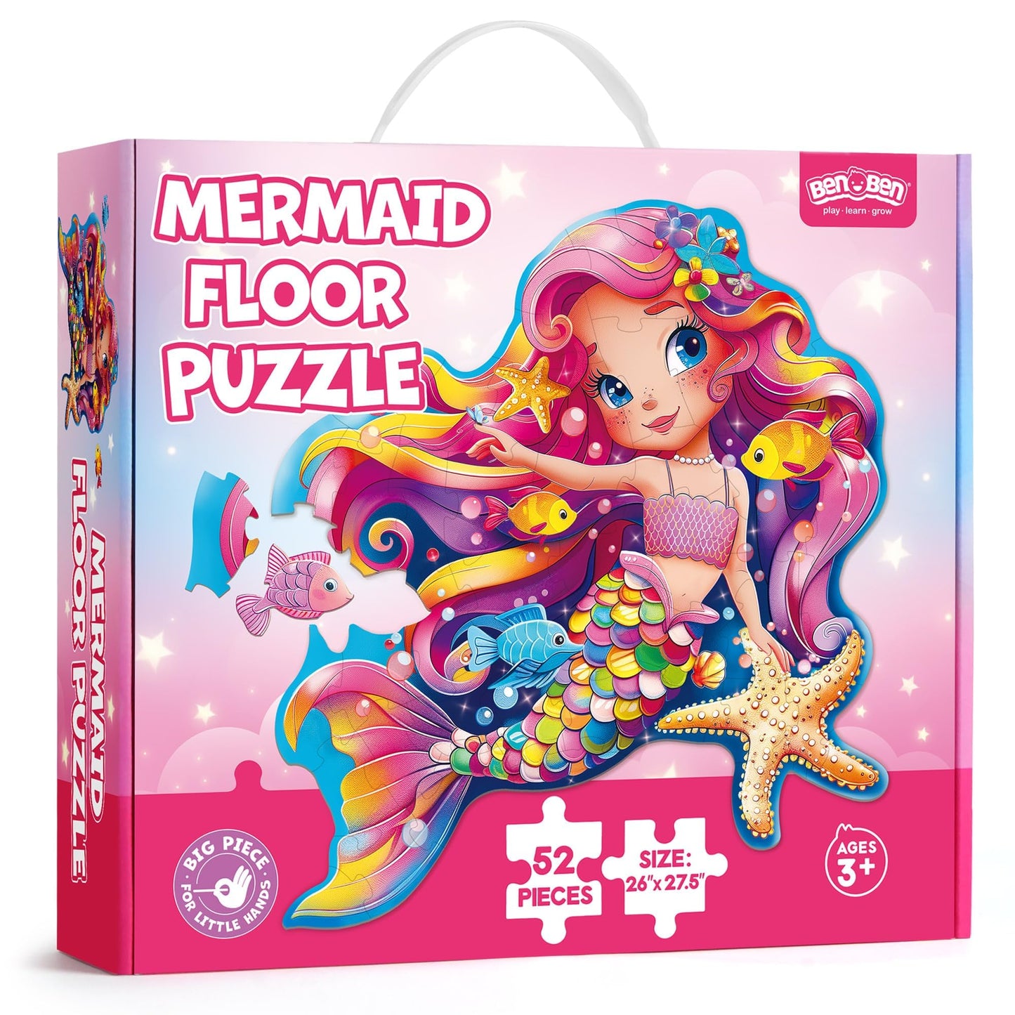 BenBen Floor Puzzle – 52-Piece Jumbo Mermaid for Kids (26x27.5 in)