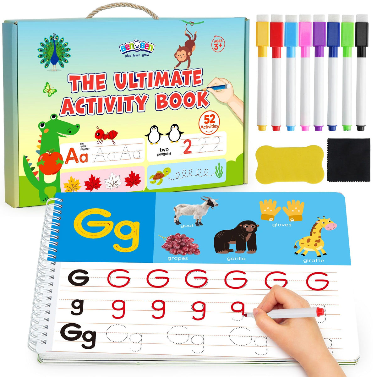 BenBen Preschool Learning Activities — 52-Page Tracing & Writing Workbook for Ages 3-5