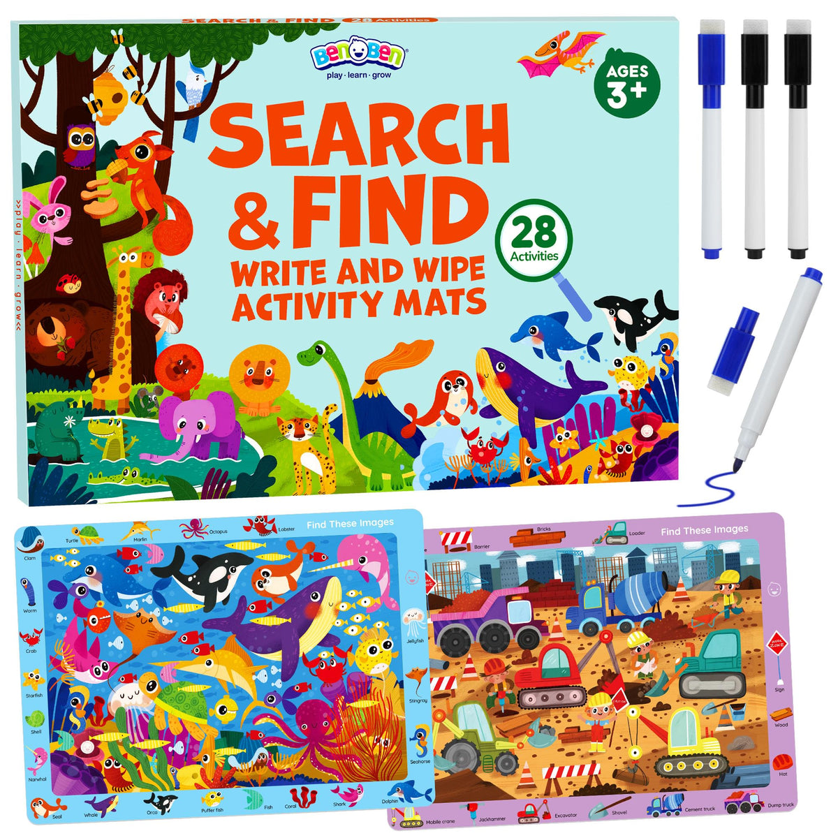 BenBen Preschool Learning Activities – 28 Pages, Travel Ready Search & Find Book